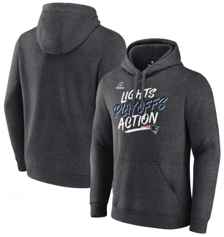 Men's New England Patriots Fanatics Branded Heathered Charcoal 2021 NFL Playoffs Bound Lights Action Pullover Hoodie,We sell and wholesale Men's New England Patriots Fanatics Branded Heathered Charcoal 2021 NFL Playoffs Bound Lights Action Pullover Hoodie on line form chian!